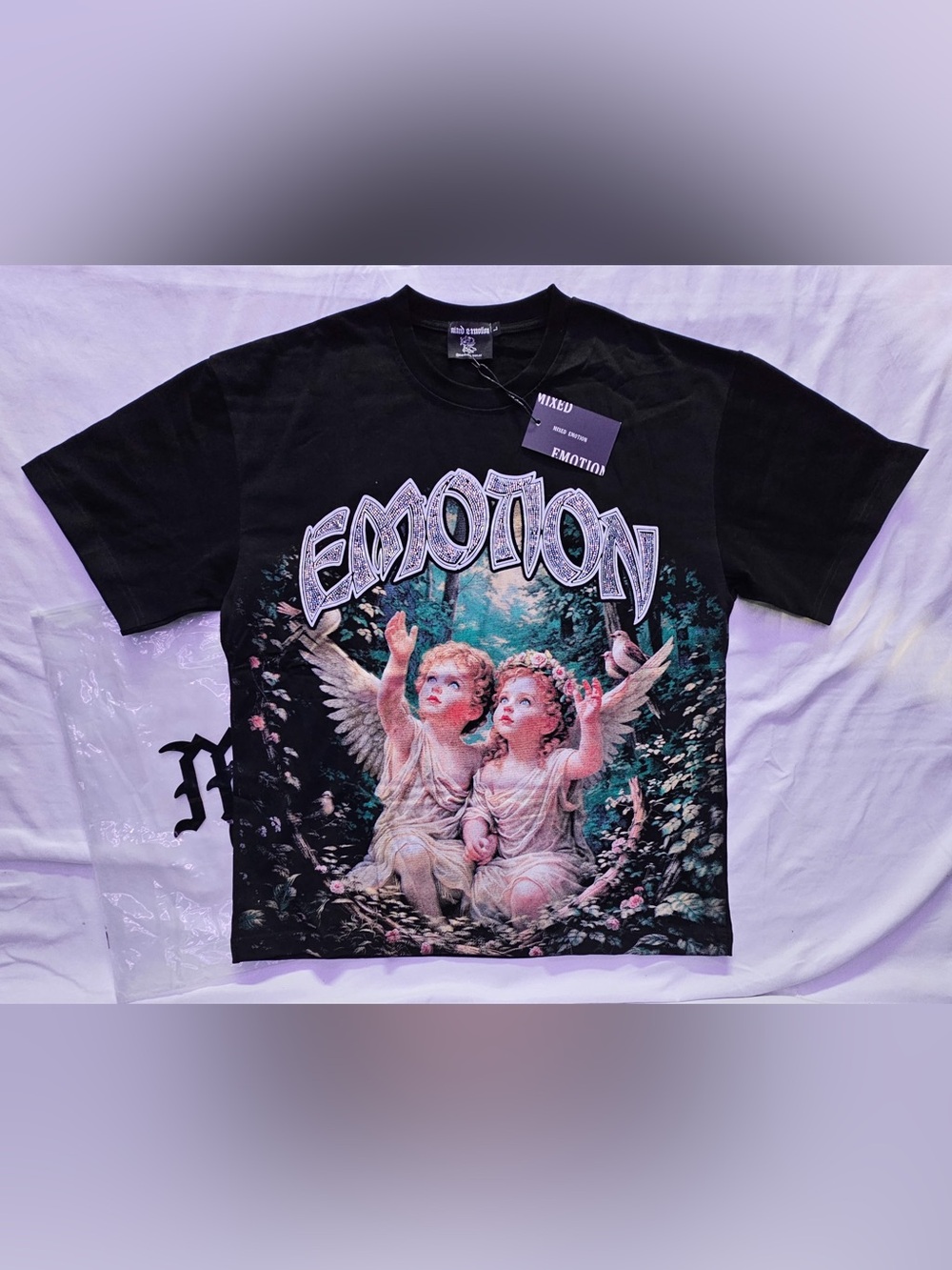 MIXED EMOTION Black Graphic Angel Tee -  Shirt